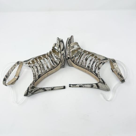 Brian Atwood Tan/Brown Snake Print Leather Strappy Stilettos Women's Sz 8.5 EUC - Picture 5 of 9